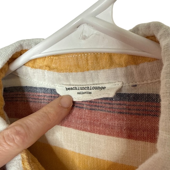 BEACHLUNCHLOUNGE Women’s Boho Striped Linen/Cotton Short Sleeve Button-Up Shirt - Picture 2 of 12